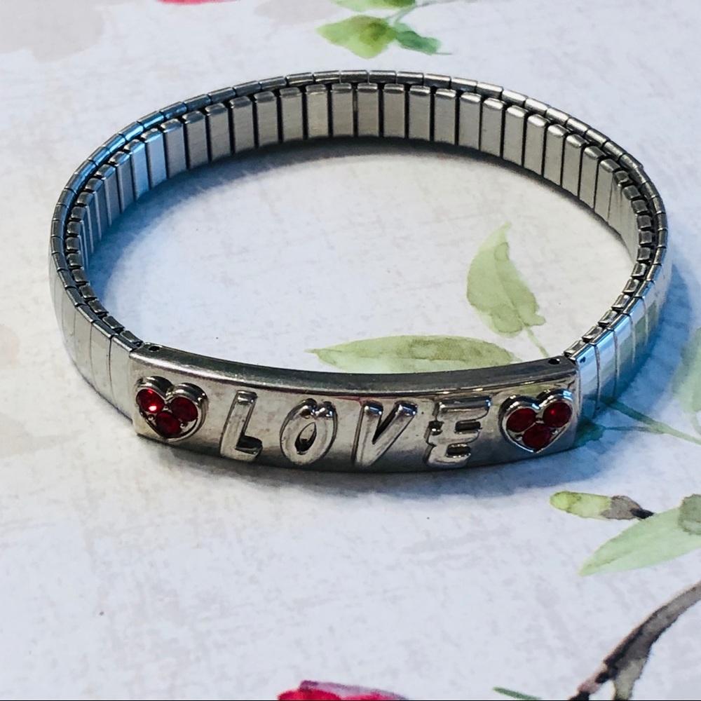 Silver Tone Bracelet Red Crystal Accents